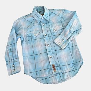 Rafter C Youth Boys XS Blue Plaid Pearl Snap Button Down Western Shirt Cowboy